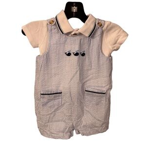 Edgehill Collection light blue seersucker nautical set size 3 months NWOT